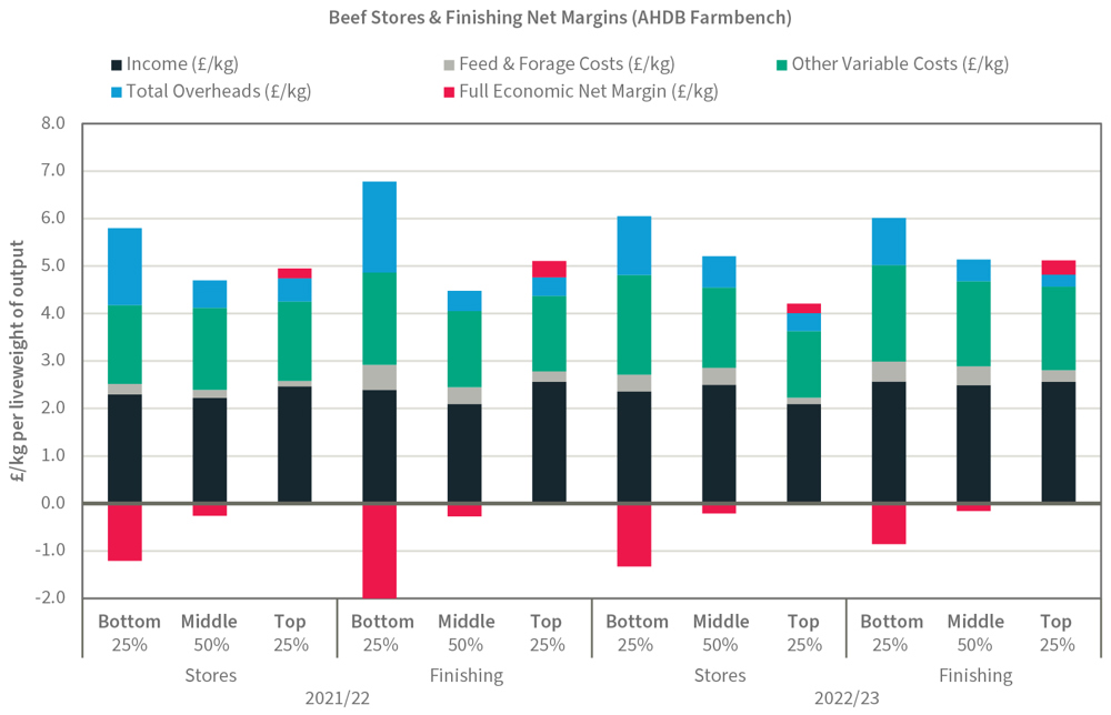 Beef Stores & Finishing Net Margins (AHDB Farmbench)
